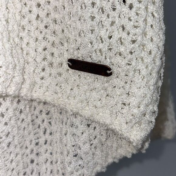 New Together Apparel Crocheted Open Weave Lace-Up Back V-Neck Sweater‎ Cream S/M - Picture 4 of 14